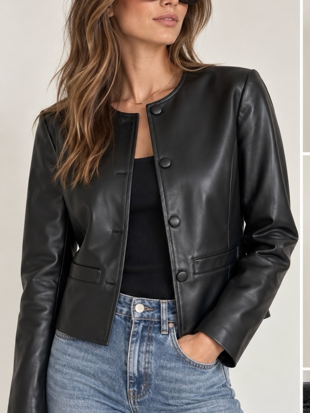 ELIE TAHARI Women's Buttery Faux Leather Biker Motorcycle Jacket Crop Snaps XS